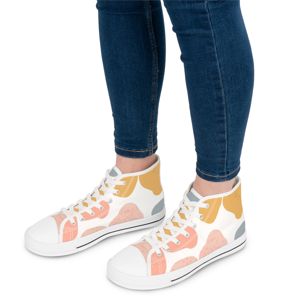 Person legs photo wearing Handrawn High Top Womens Fashion Sneakers - side look