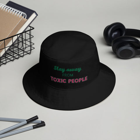 Black Bucket Hat with Green and Pink Writing - Stay Away From Toxic People 