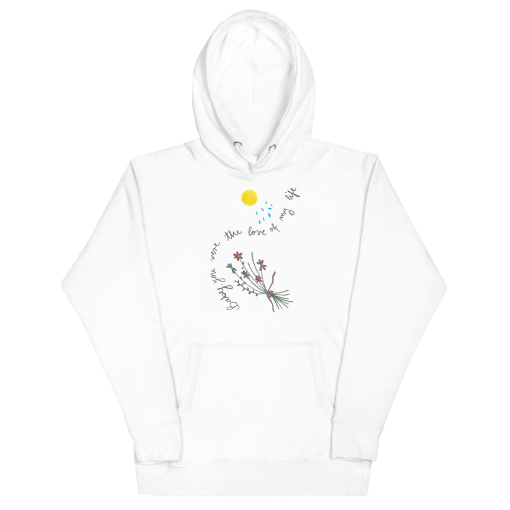 Harry Styles Inspired Streetwear Essential Hoodie White with Handpainted Love of my Life Song Lyrics and Flowers