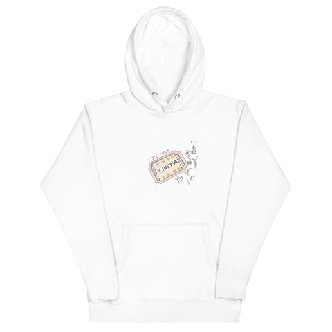 Harry Styles Inspired Unisex Hoodie White with Designed Cinema text and few Harry Styles Song Lyrics