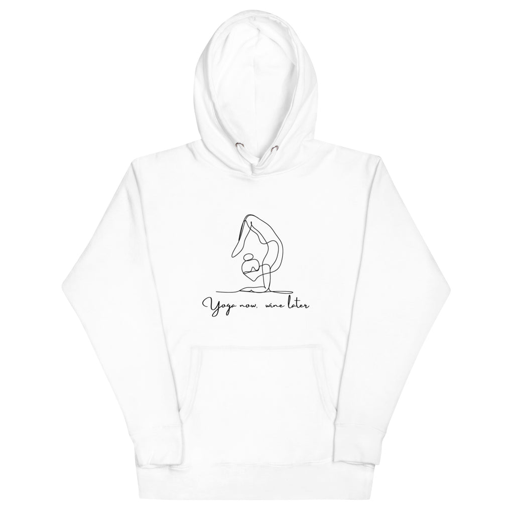 Yogalife Hoodie White with Writing Yoga Now Wine Later