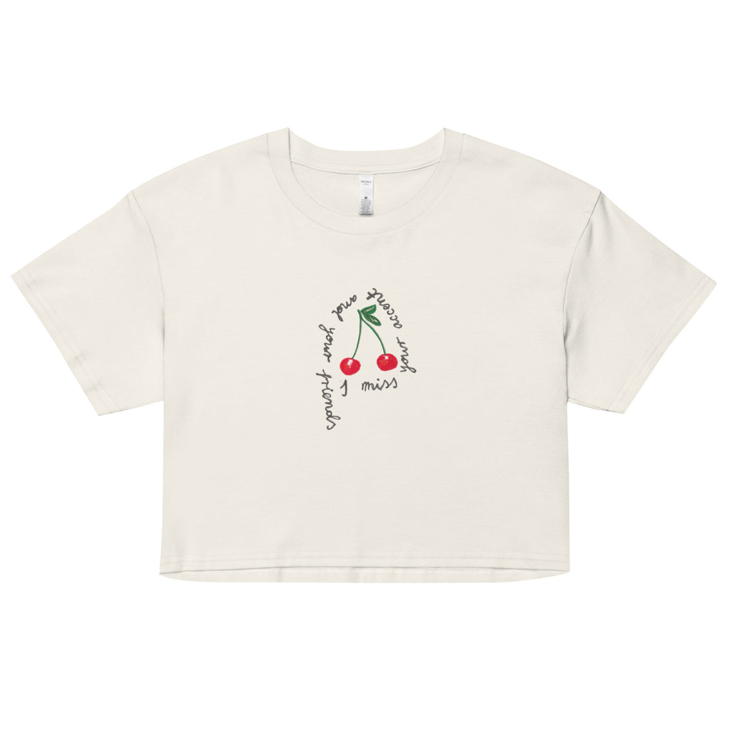  Harry Styles Crop T-Shirt Ecru with Handdrawn Cherry and Harry Styles Song lyrics