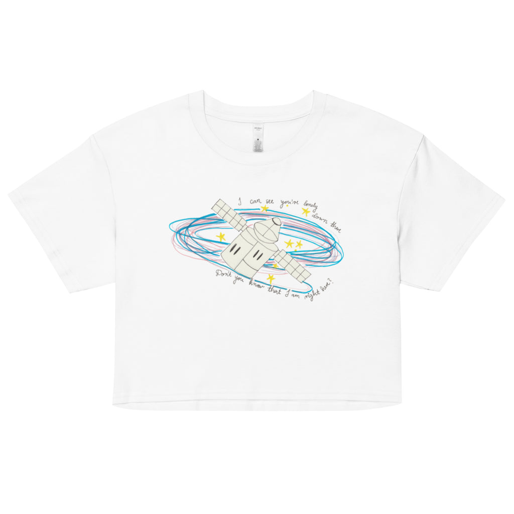 Harry Styles Baby Tee White with Satellite and Harry Styles Song Lyrics Drawing