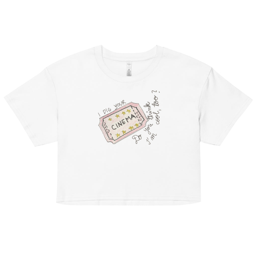Harry Styles Women’s Crop Top White with Cinema drawing and few Lyrics from Cinema Song Cinema